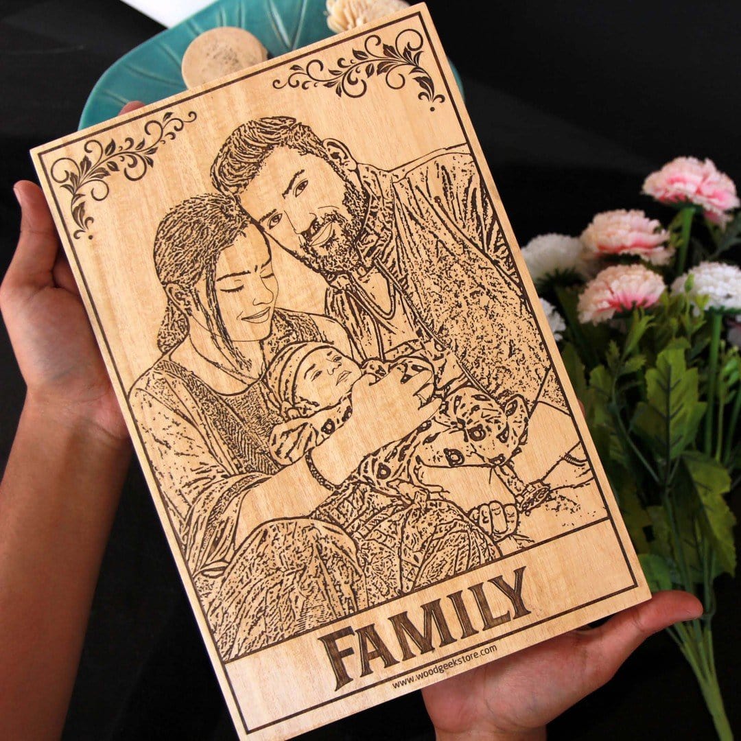 Family Engraved Portrait on Wooden Frame | Custom Group Photo - Image 3