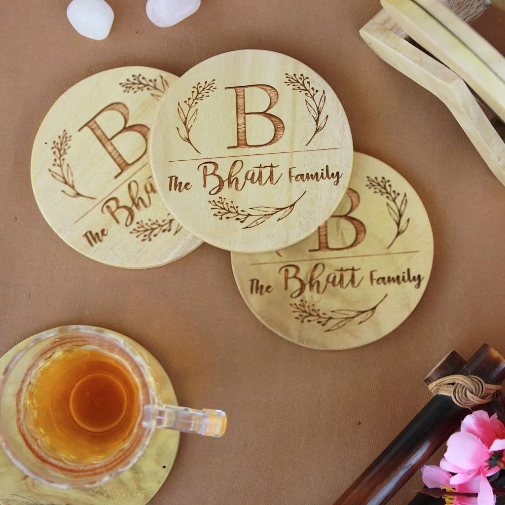 Family Name Coasters: Monogram Coasters - Wooden Coaster Set With Holder - Image 5