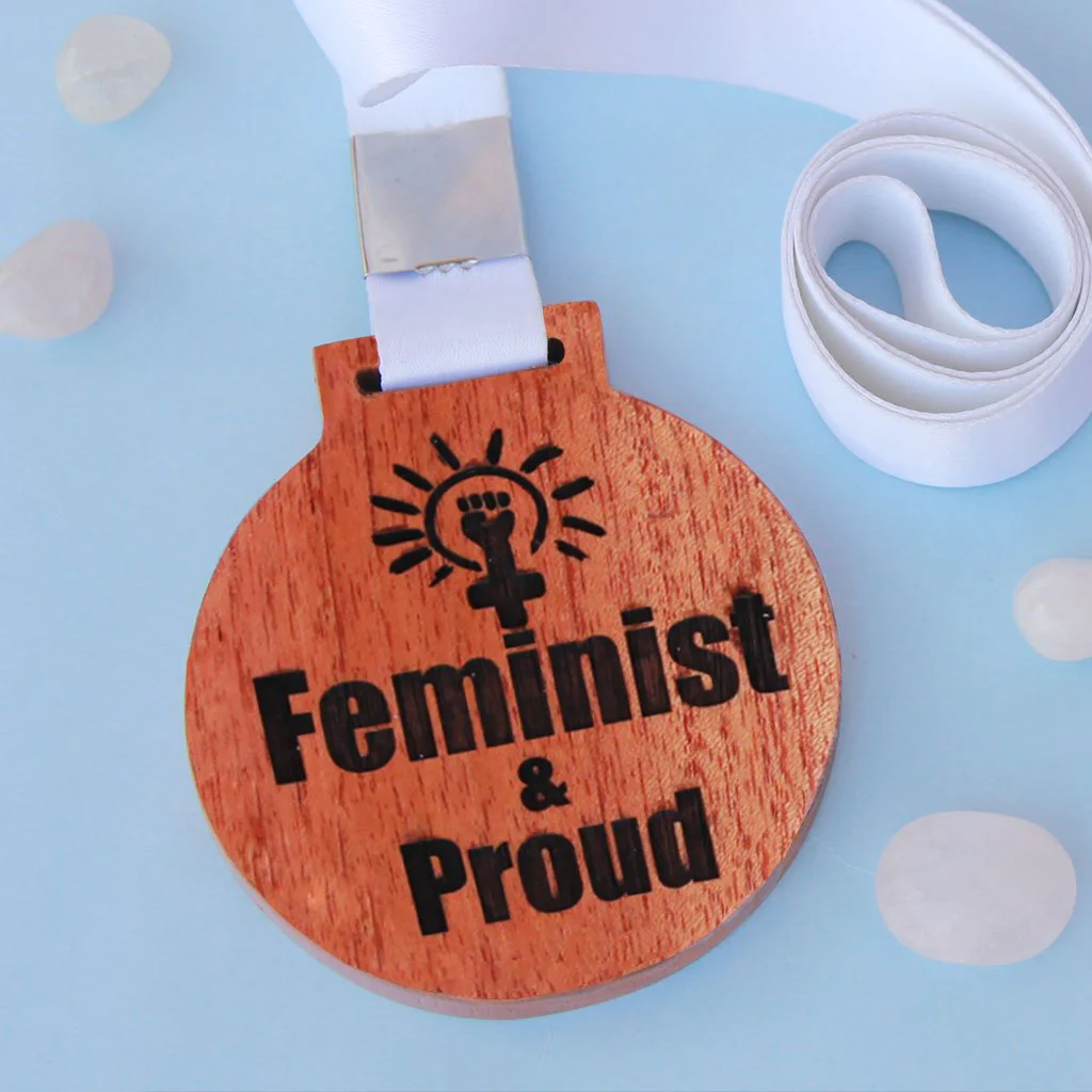 Feminist & Proud Wooden Medal