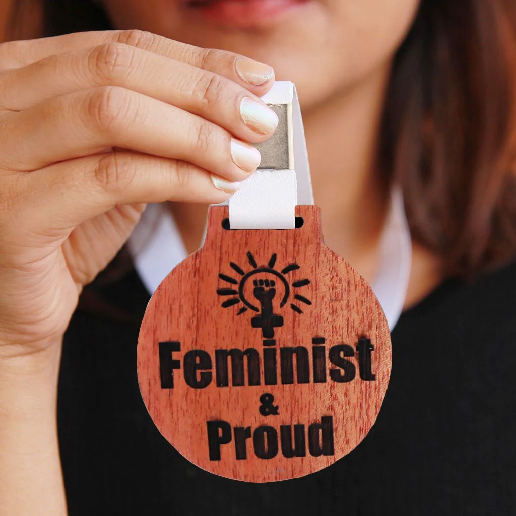 Feminist & Proud Wooden Medal - Image 2