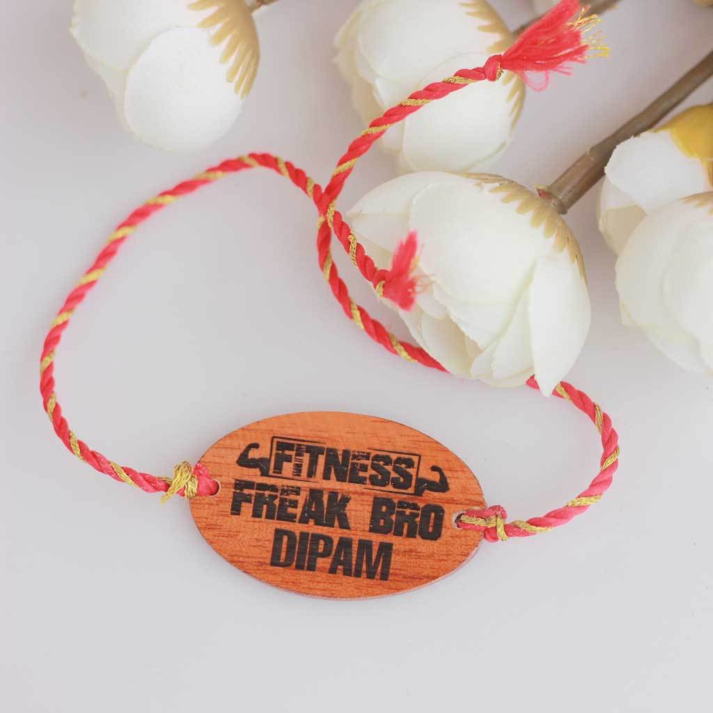 Fitness Freak Bro - Personalised Wooden Rakhi & Greeting Card - Image 3