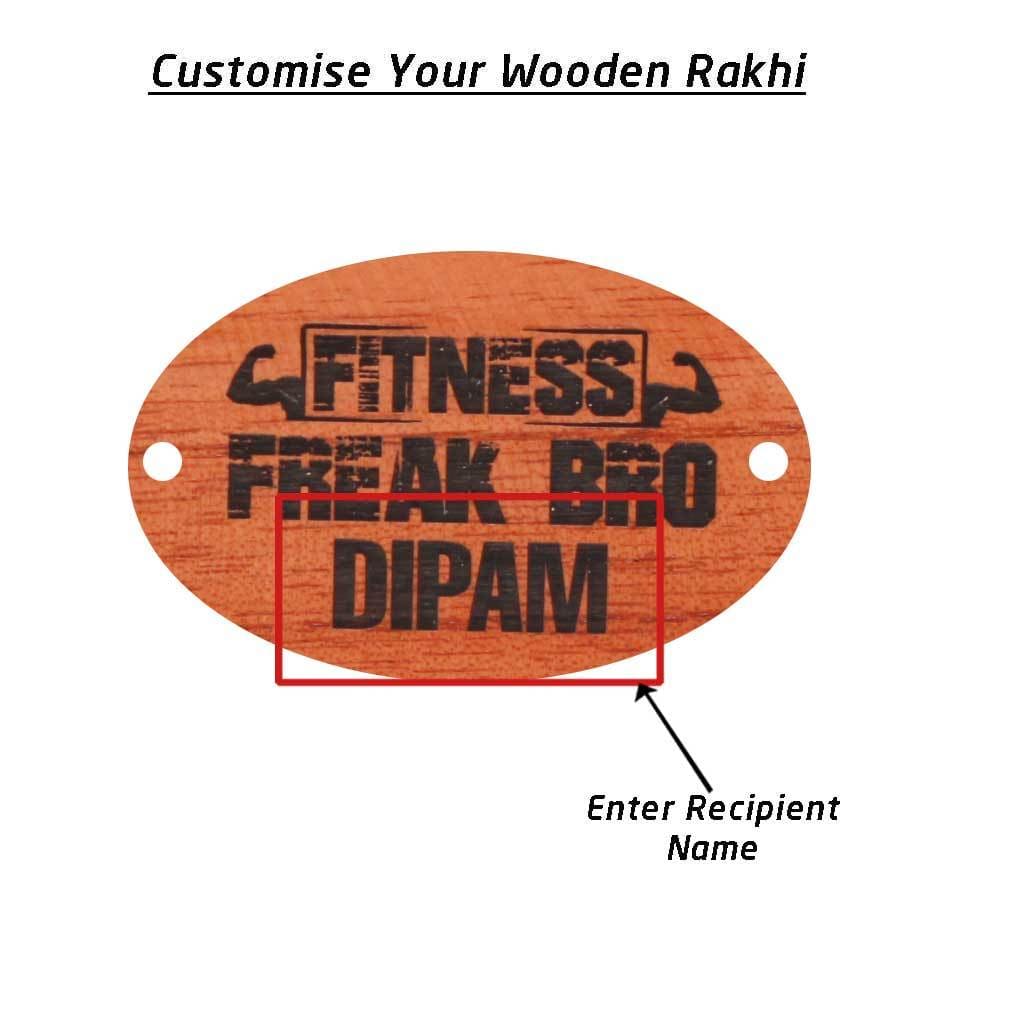 Fitness Freak Bro - Personalised Wooden Rakhi & Greeting Card - Image 5