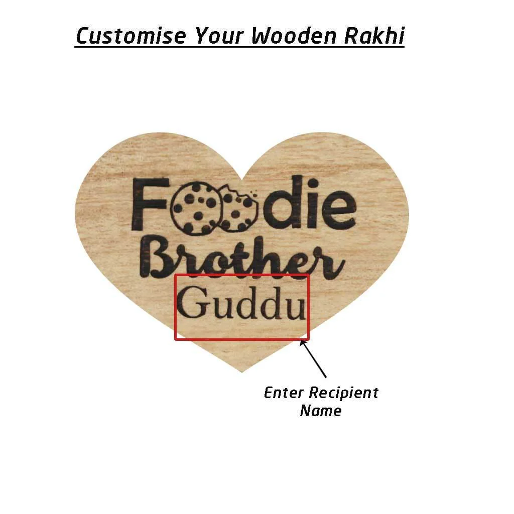 Foodie Brother - Personalised Wooden Rakhi & Greeting Card - Image 5