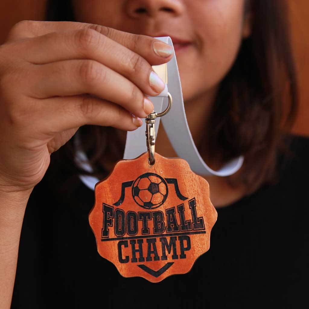 Football Champ Wooden Medal - Image 2