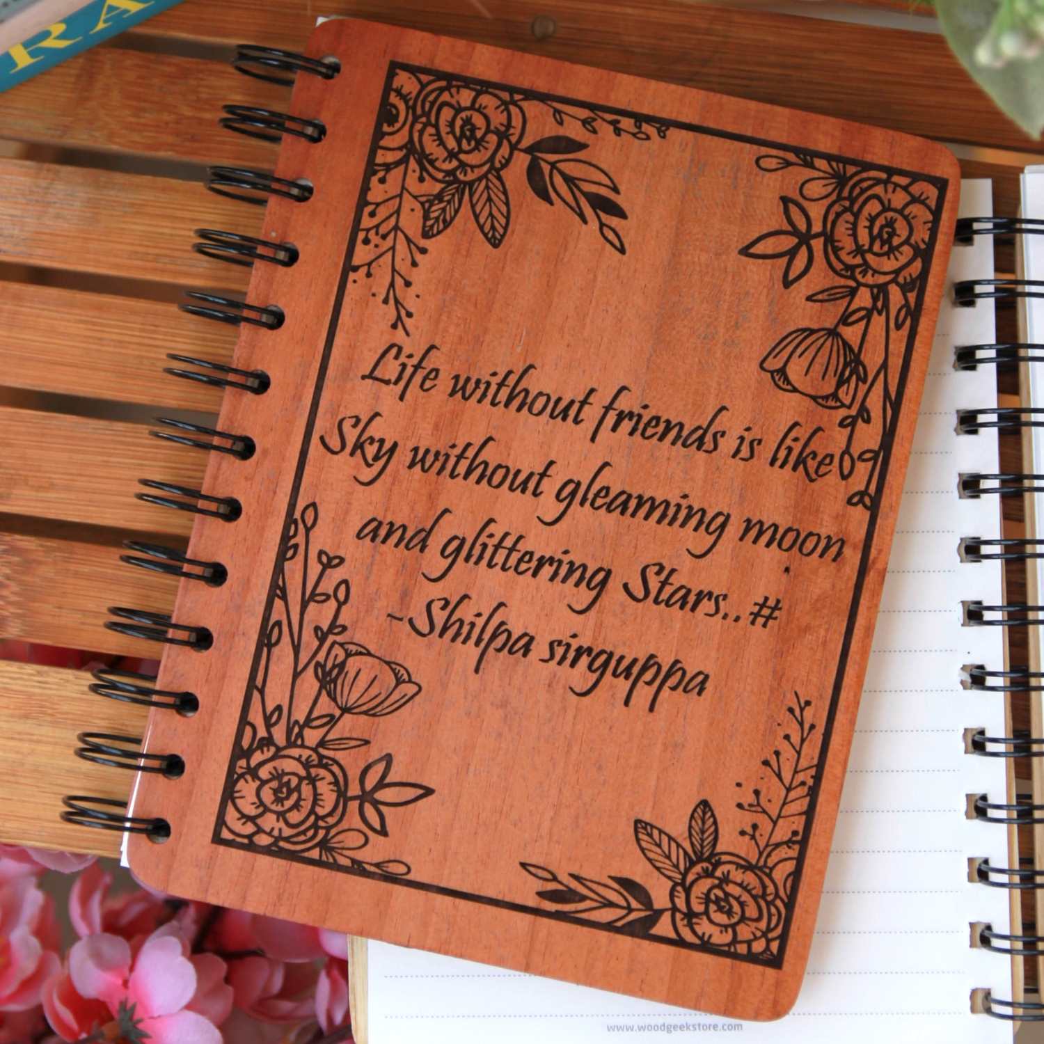 Friends Who Bloom Together – Personalized Wooden Friendship Notebook - Image 2