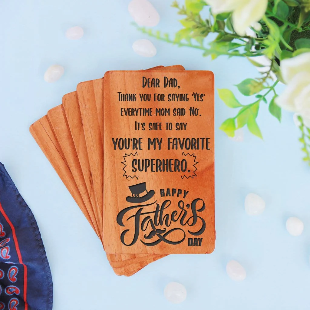 Greeting Card For Father & Fathers Day Cards: Set Of Personalized Wooden Cards - Image 3