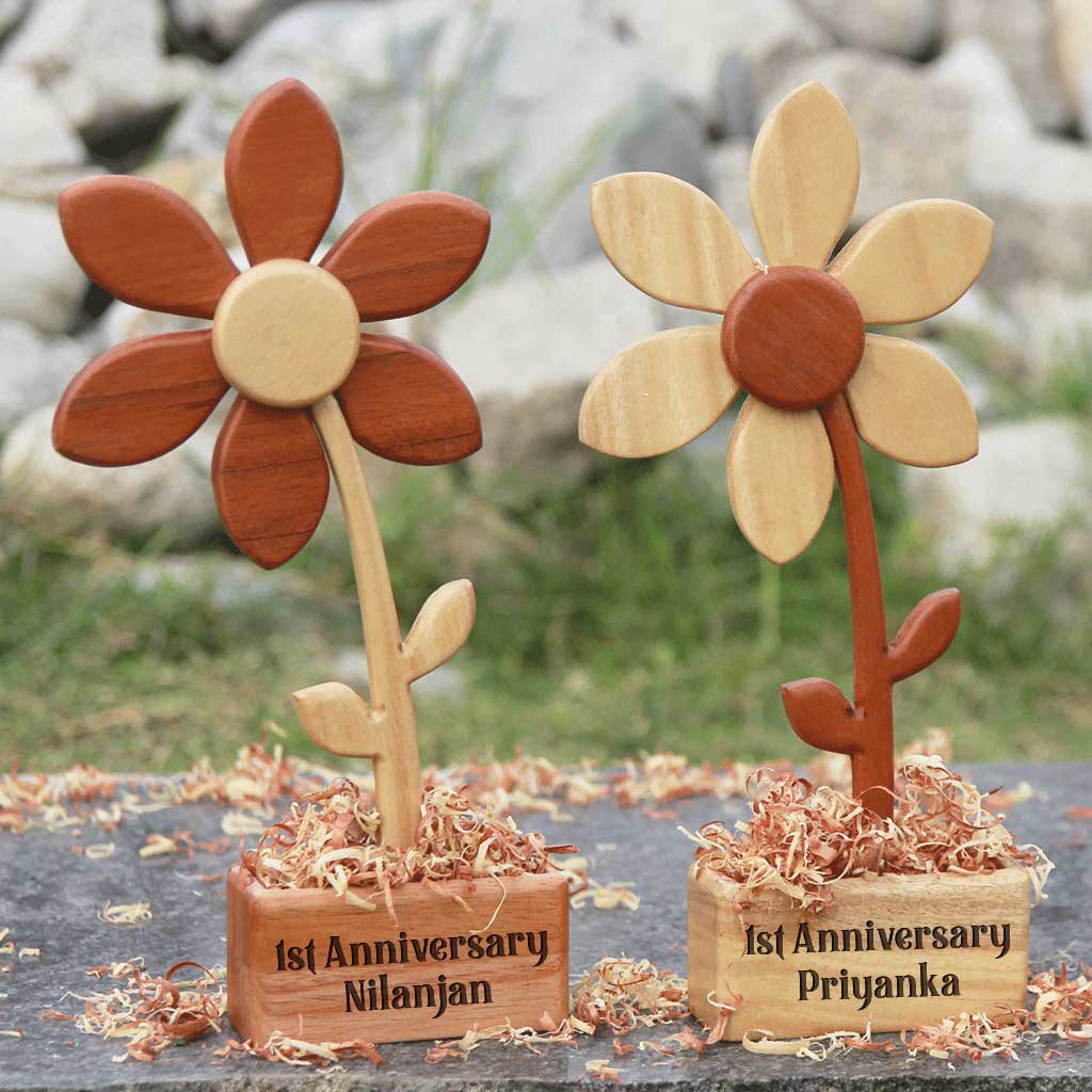 Handmade Wooden Flower: Set Of 2 | Gift For Couples | Anniversary Gift - Image 2