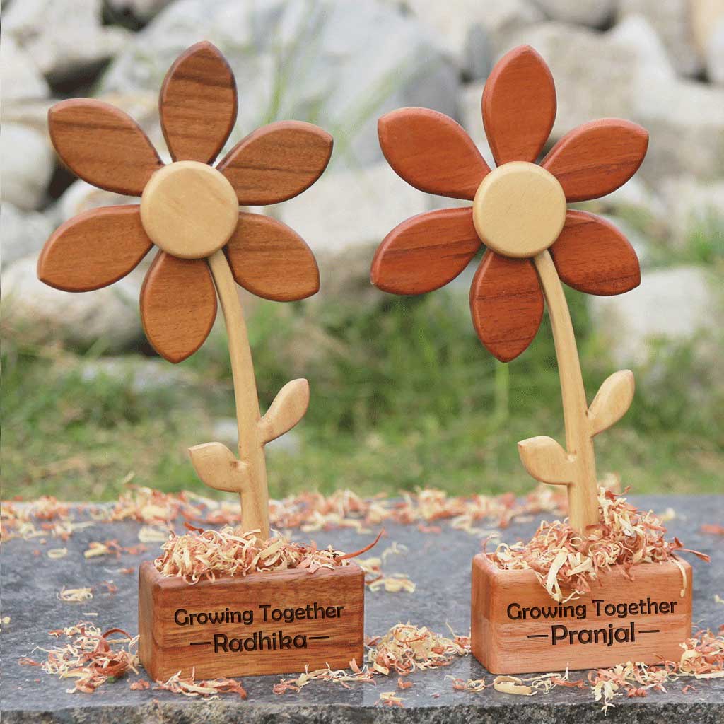 Handmade Wooden Flower: Set Of 2 | Gift For Couples | Anniversary Gift - Image 3