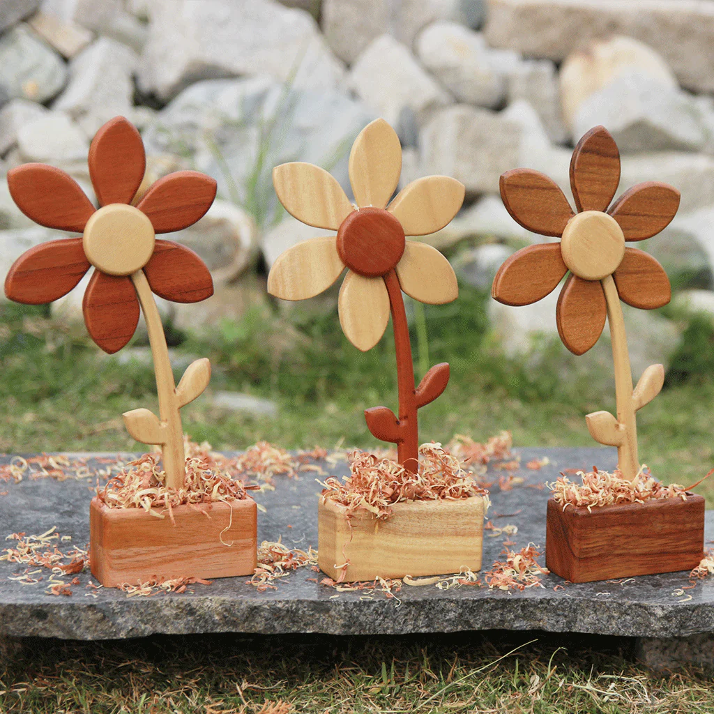 Handmade Wooden Flowers: Set Of 3| Gifts For Family & Friends| Showpiece - Image 4