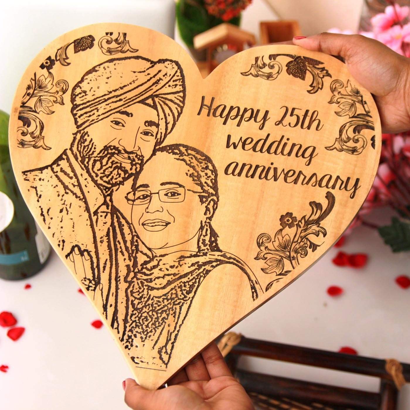 Happy 25th Wedding Anniversary Heart-Shaped Wooden Frame