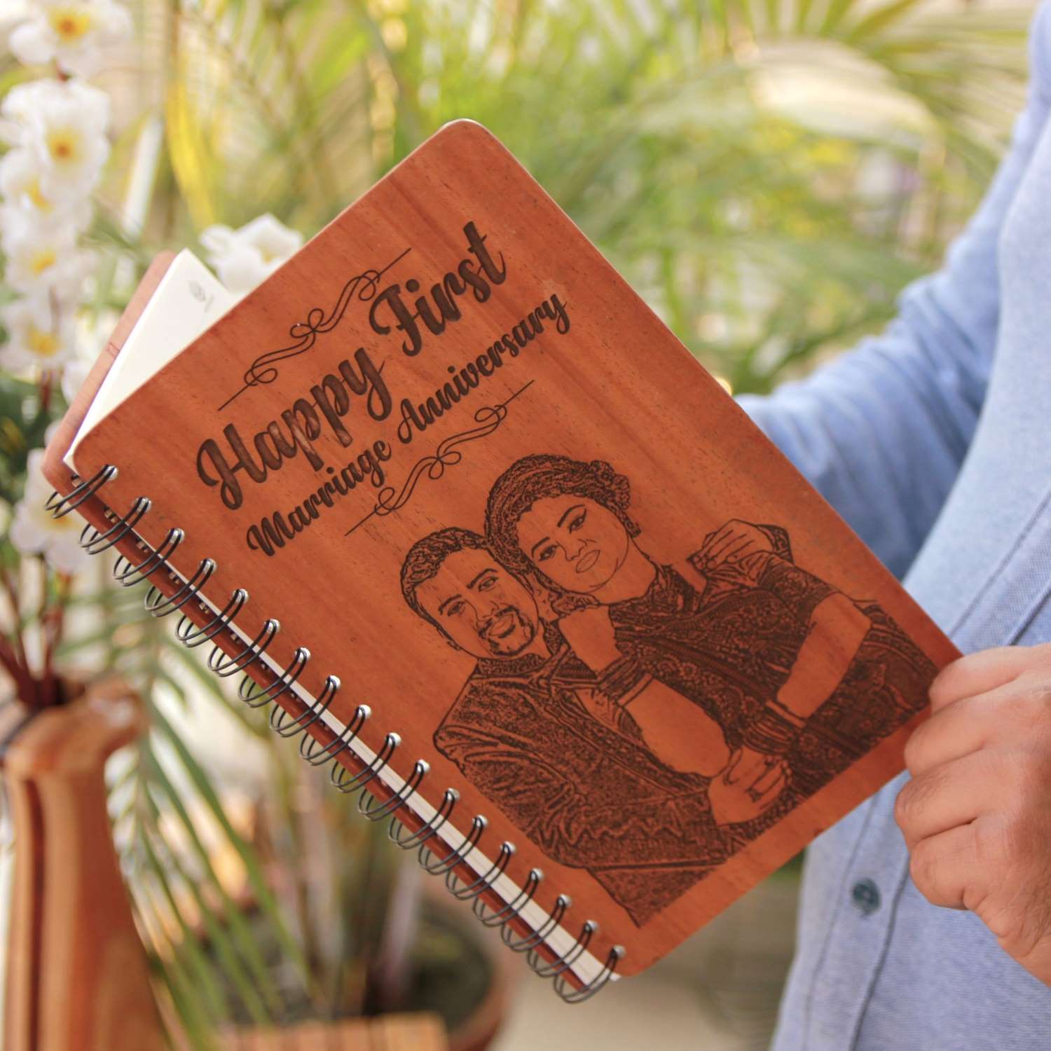 Happy Anniversary – Personalized Wooden Diary with Engraved Photo & Message - Image 2