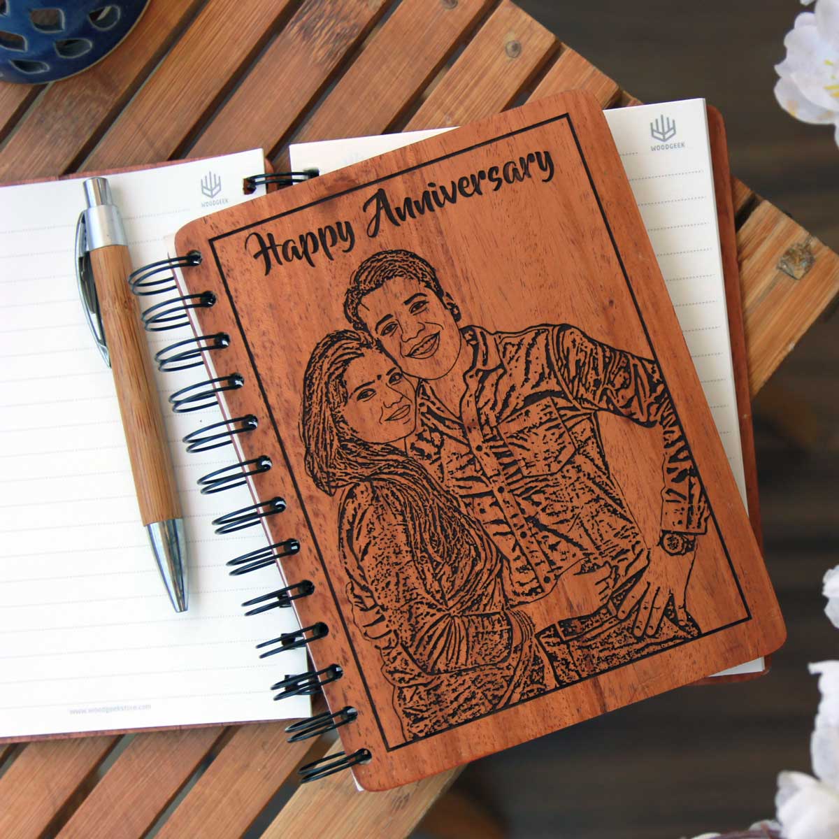 Happy Anniversary – Personalized Wooden Diary with Engraved Photo & Message - Image 4