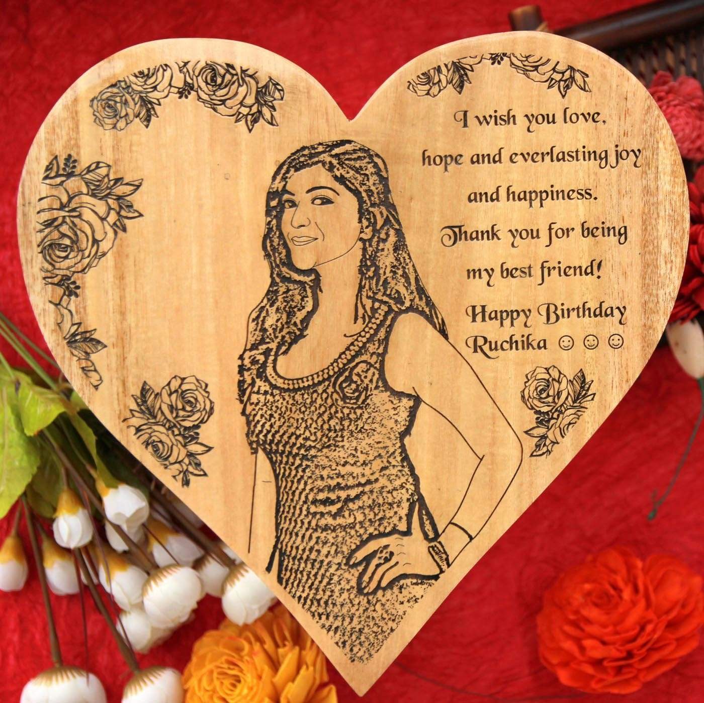Happy Birthday Best Friend Custom Heart-Shaped Wooden Frame