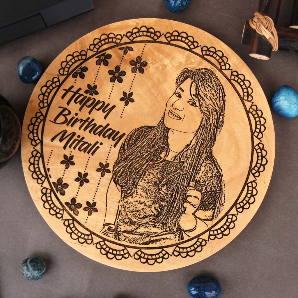 Happy Birthday Custom Engraved Round Wooden Frame
