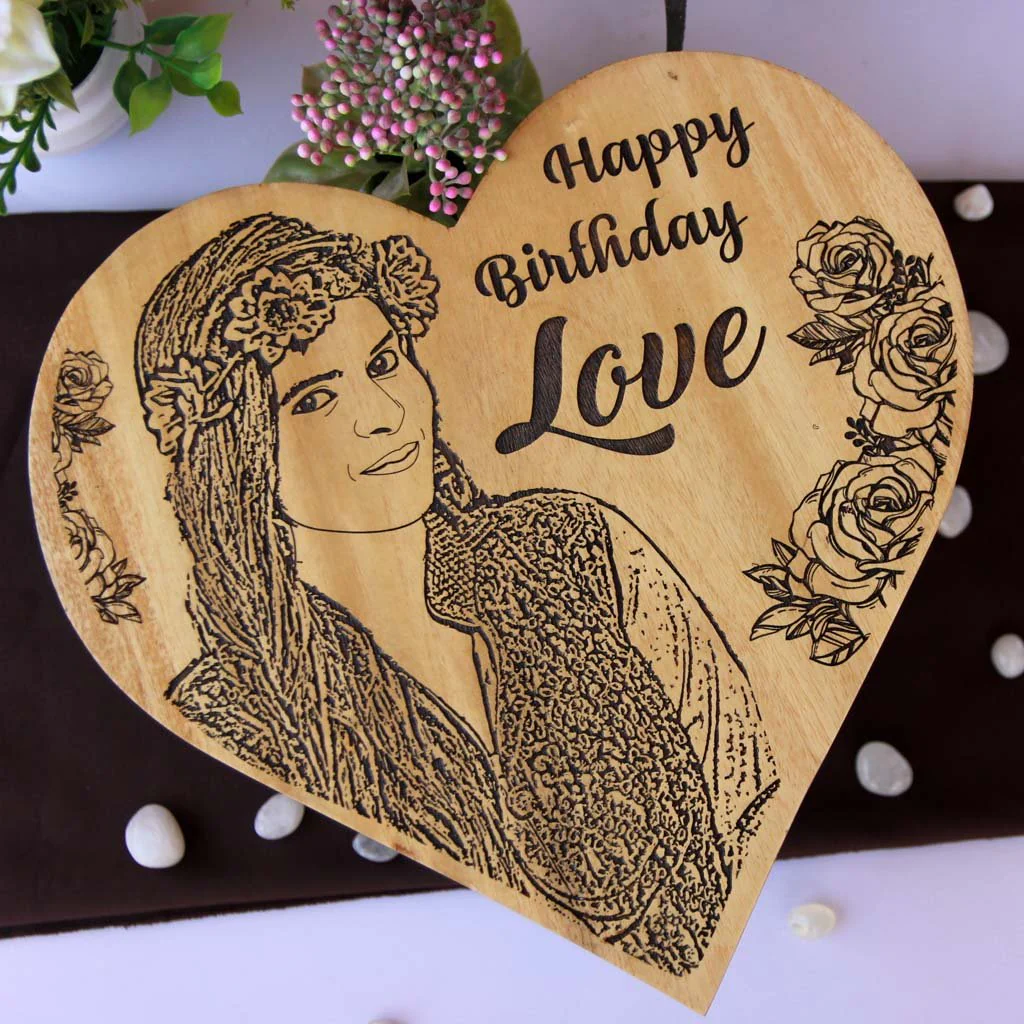 Happy Birthday Love Custom Heart-Shaped Wooden Frame