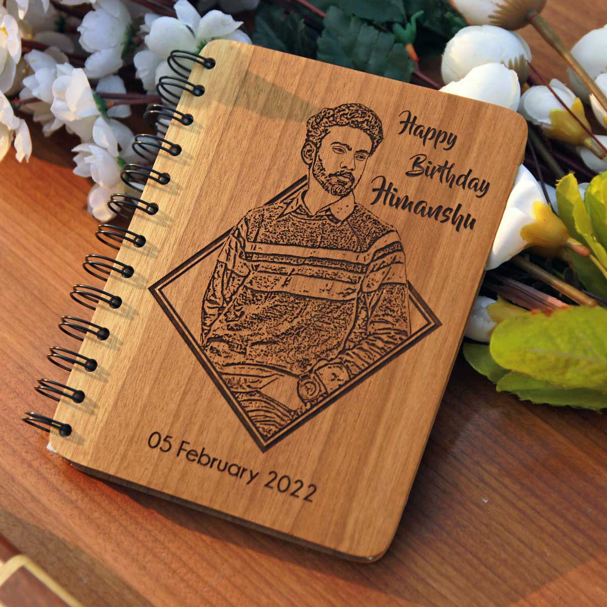 Happy Birthday – Personalized Wood Diary with Engraved Photo & Message - Image 2