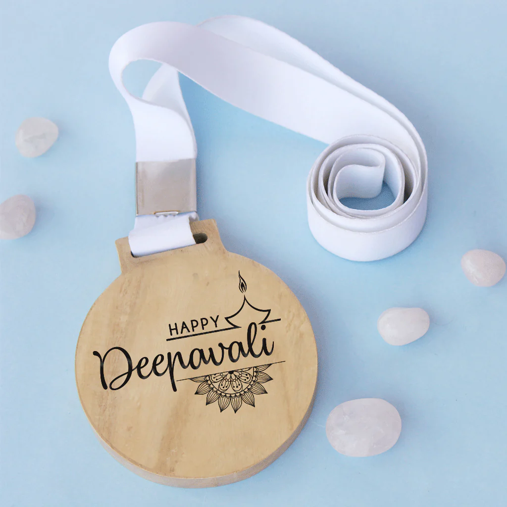 Happy Deepavali Wooden Medal For Diwali