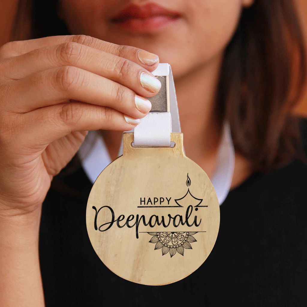 Happy Deepavali Wooden Medal For Diwali - Image 2