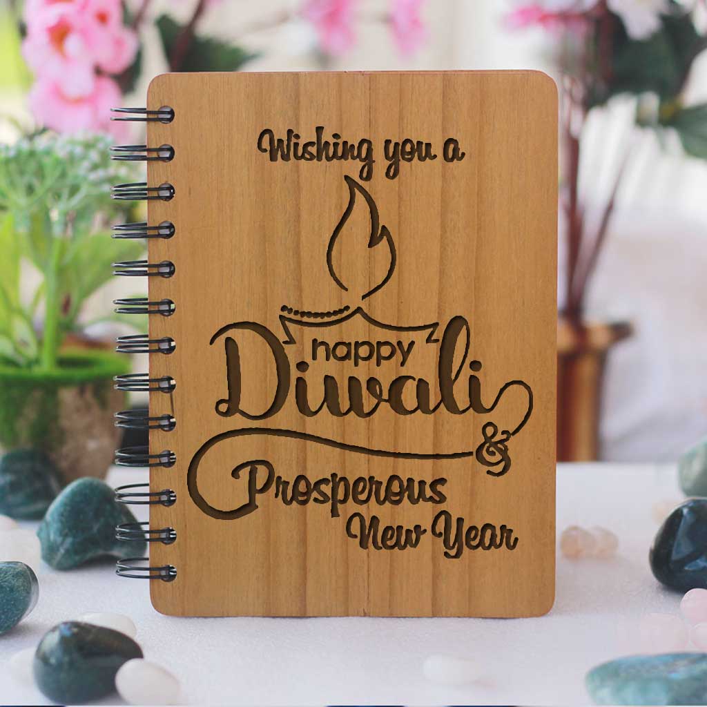 Happy Diwali & Prosperous New Year - Personalized Wooden Notebook - Image 2