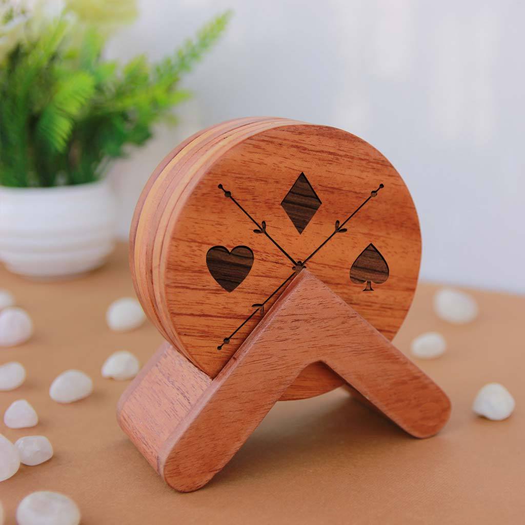 Happy Diwali Table Coasters - Wooden Coaster Set With Holder - Image 3