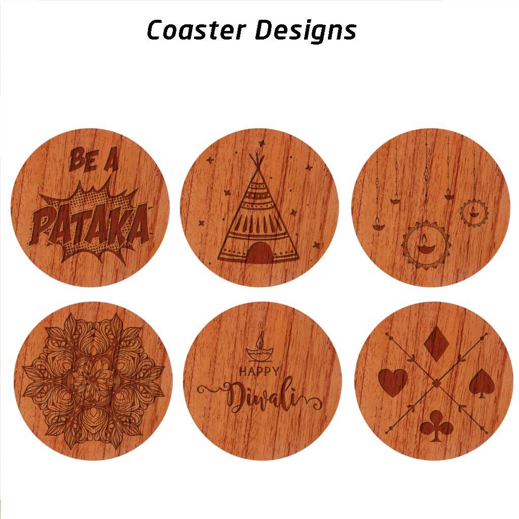 Happy Diwali Table Coasters - Wooden Coaster Set With Holder - Image 4