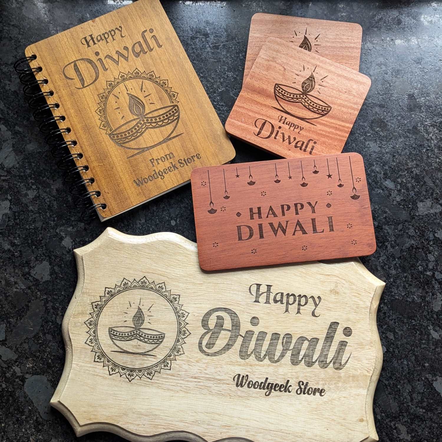 Happy Diwali Engraved Wooden Gift Set - Image 2