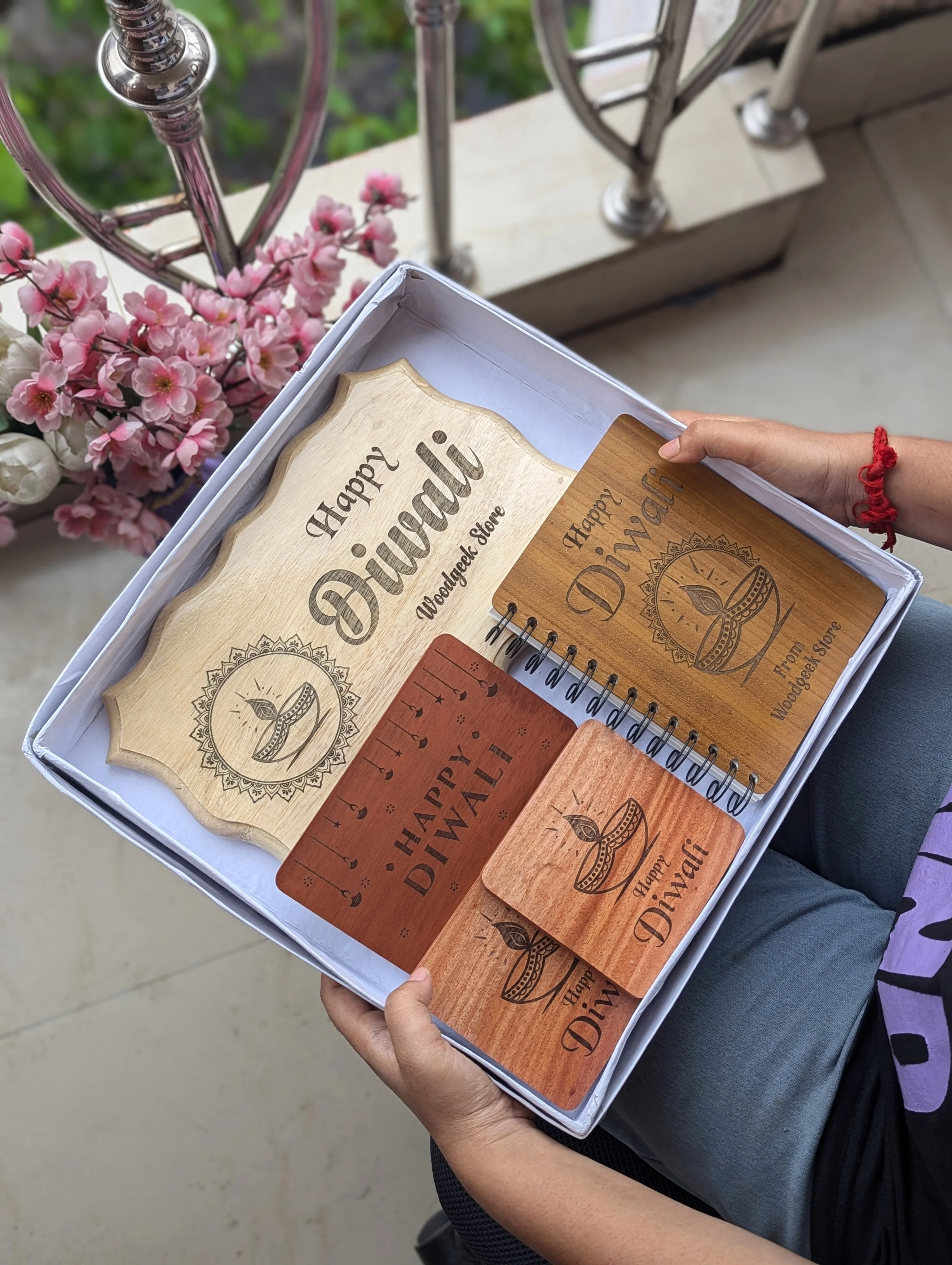 Happy Diwali Engraved Wooden Gift Set - Image 3