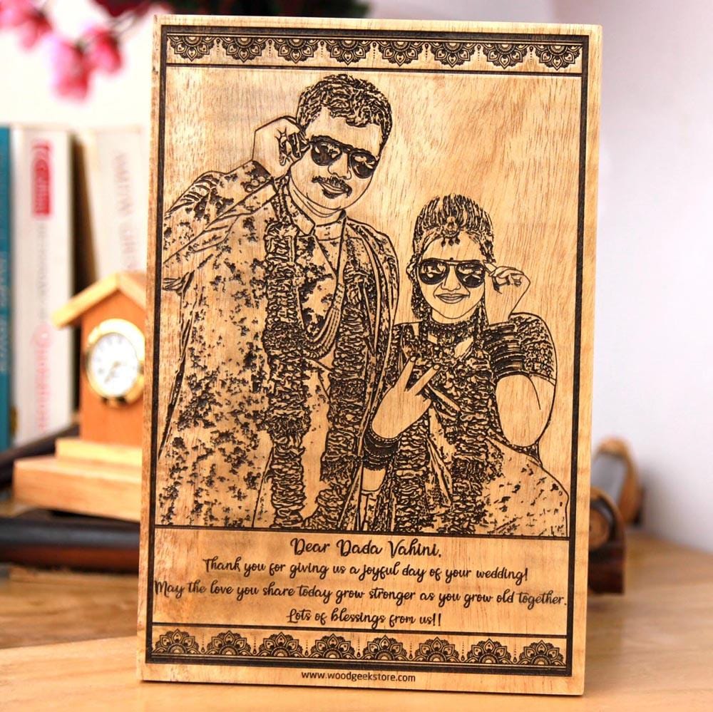 Happy Married Life Photo-Engraved Wooden Poster - Wedding Gifts
