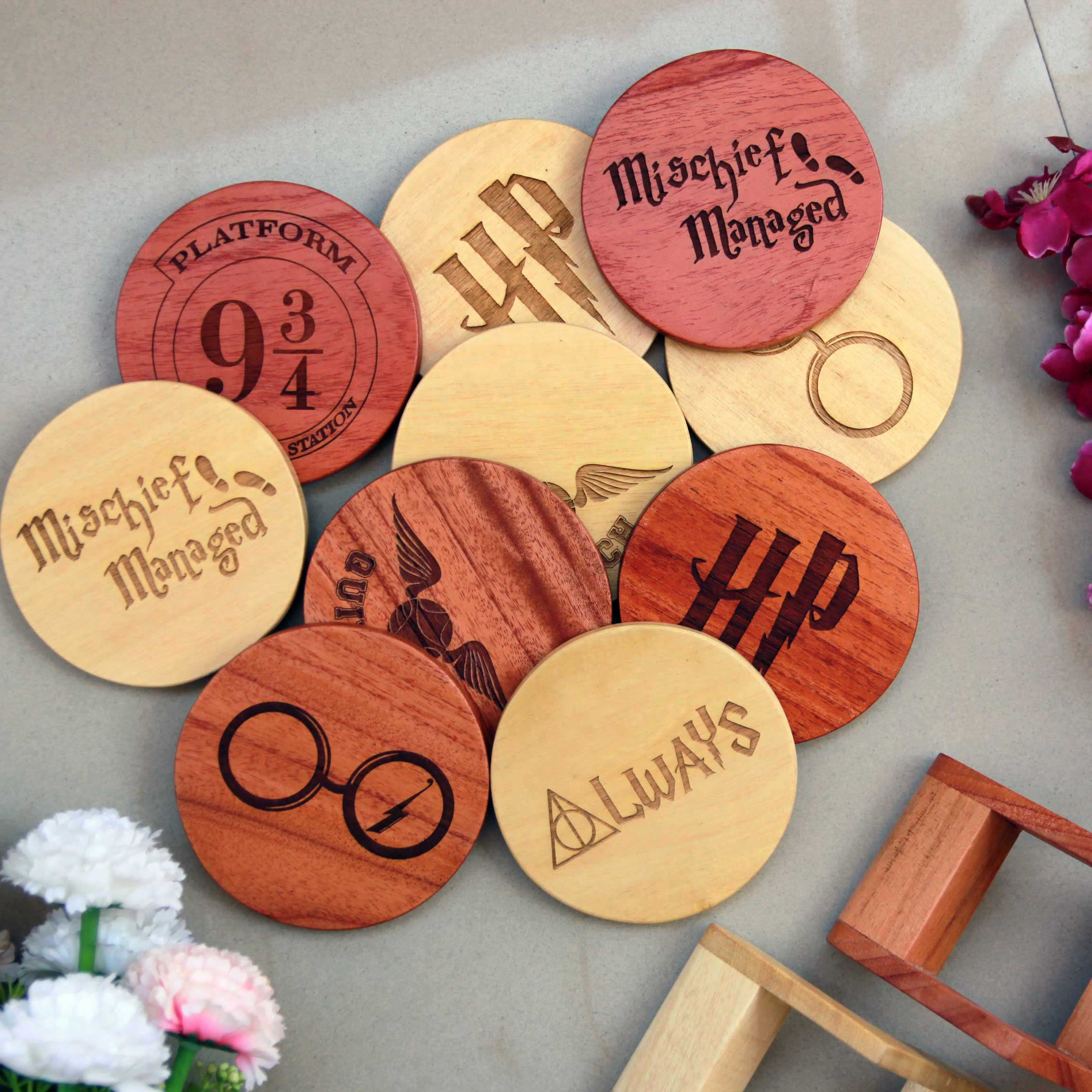 Harry Potter Coasters - Wooden Coaster Set With Holder - Image 2