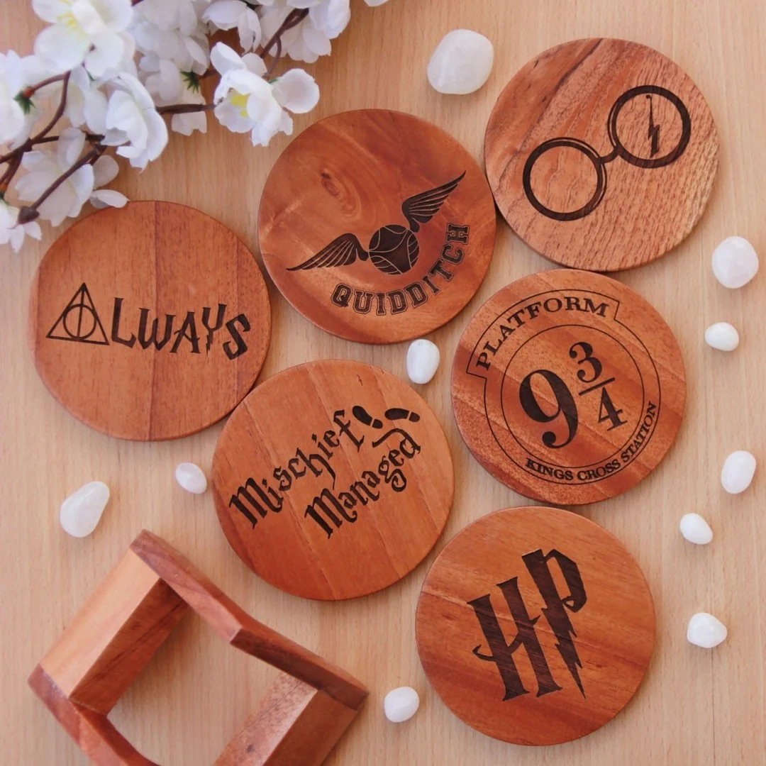 Harry Potter Coasters - Wooden Coaster Set With Holder - Image 3