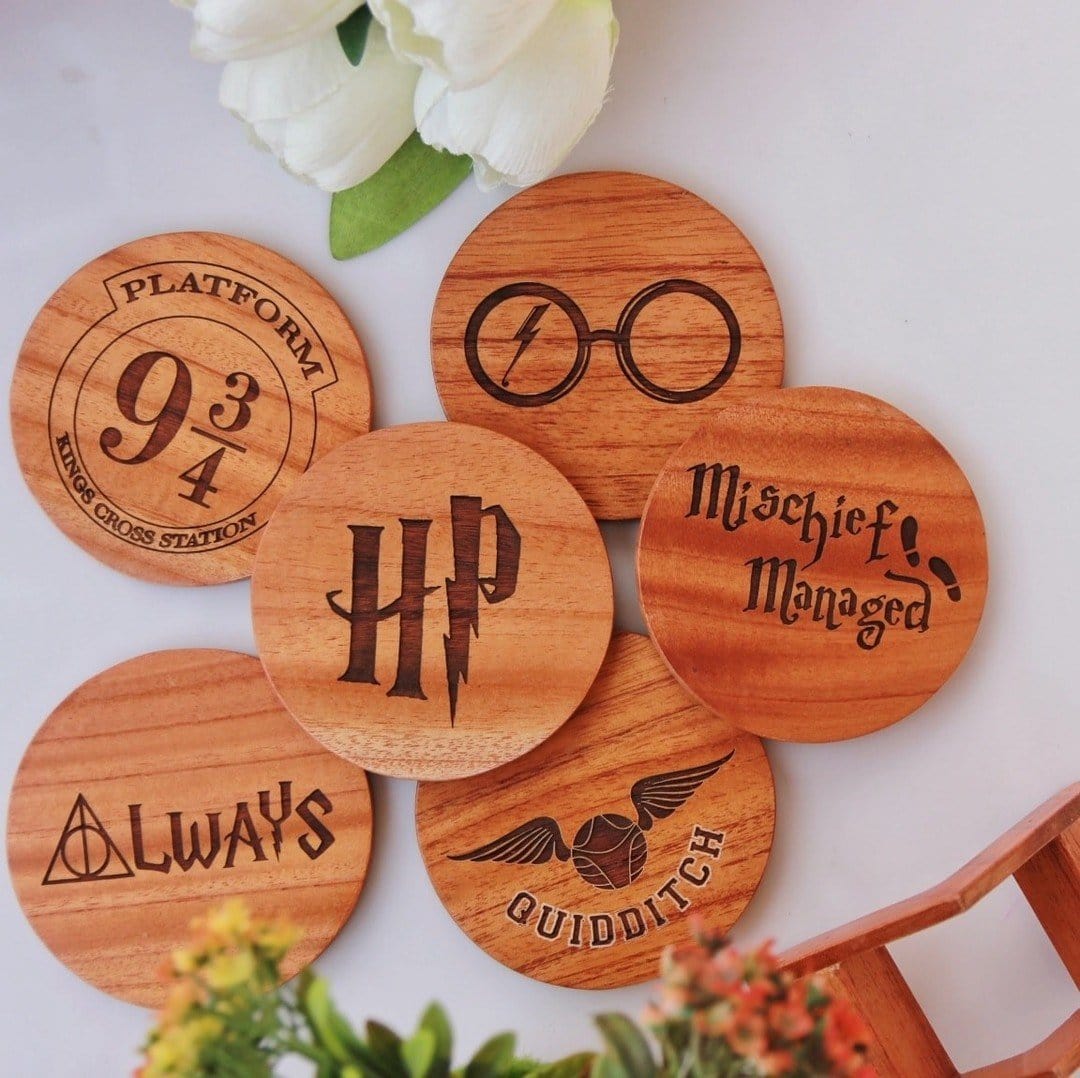 Harry Potter Coasters - Wooden Coaster Set With Holder - Image 4