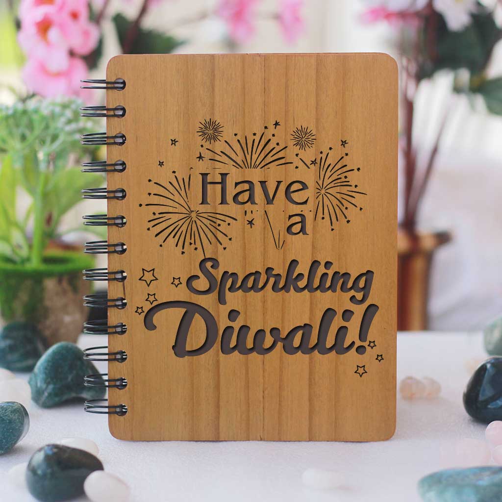 Have A Sparkling Diwali - Personalized Wooden Notebook