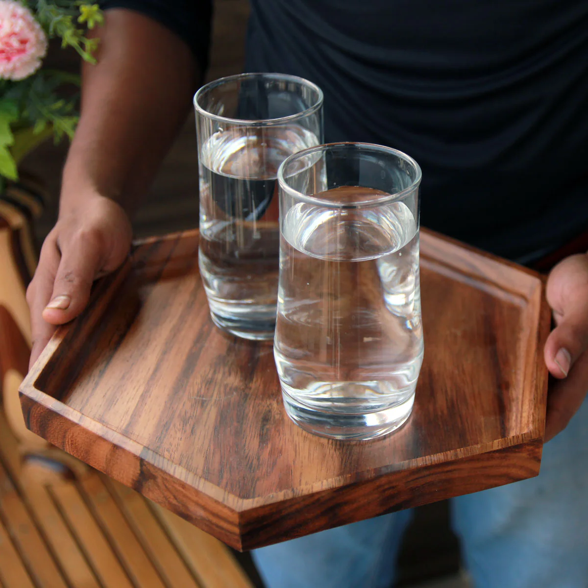 Hexagonal Wooden Serving Tray | Minimalist Wood Decorative Tray - Image 3