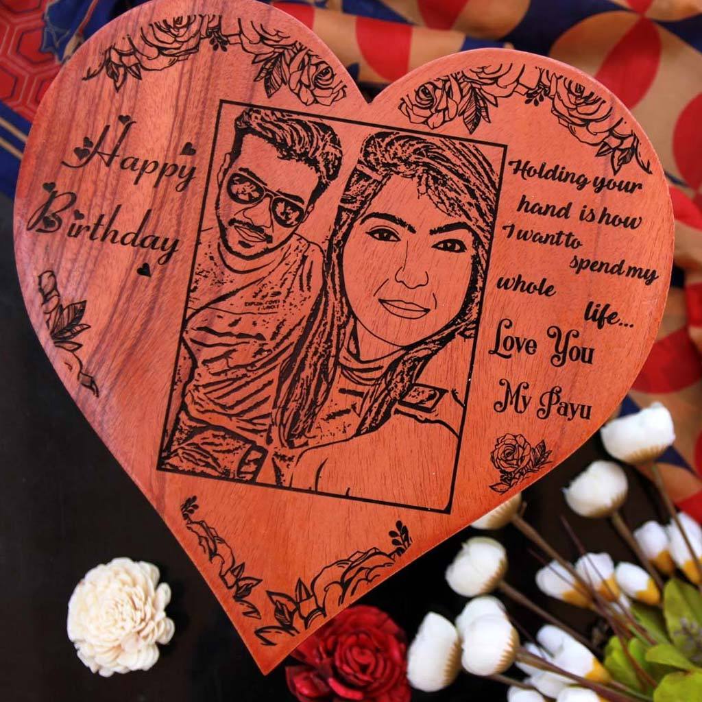 Holding Your Hand Custom Heart-Shaped Wooden Birthday Frame