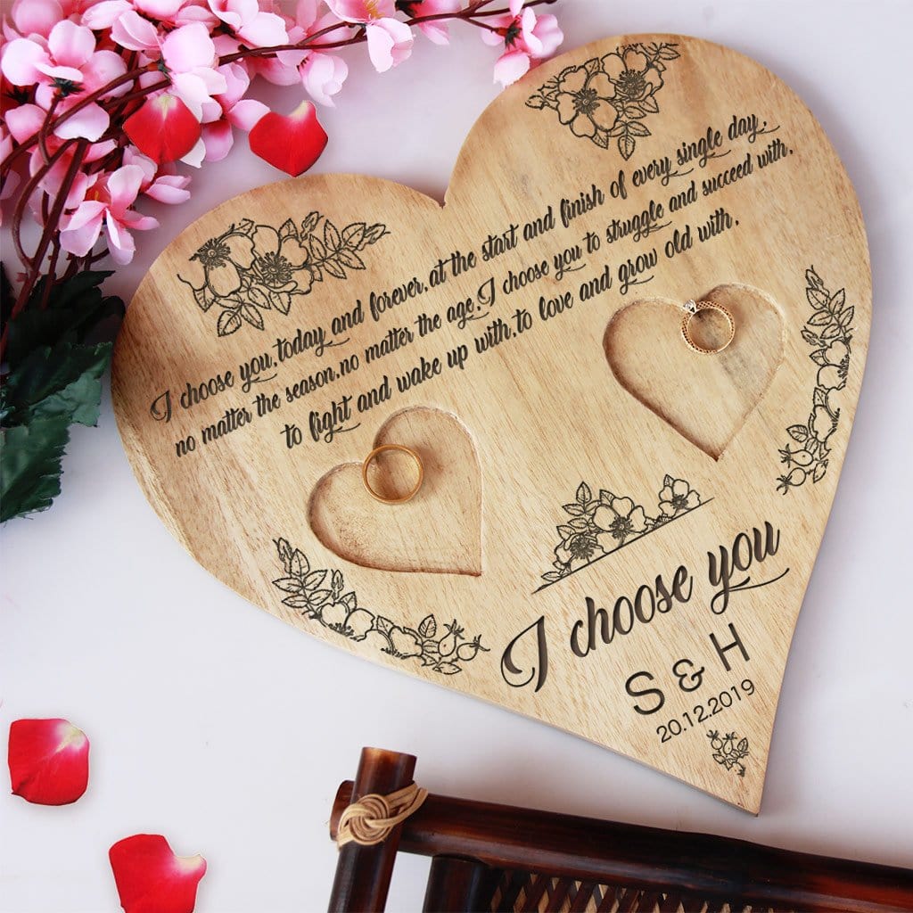 I Choose You Heart Ring Holder - Wooden Engagement Ring Tray & Wedding Ring Holder - Image 2