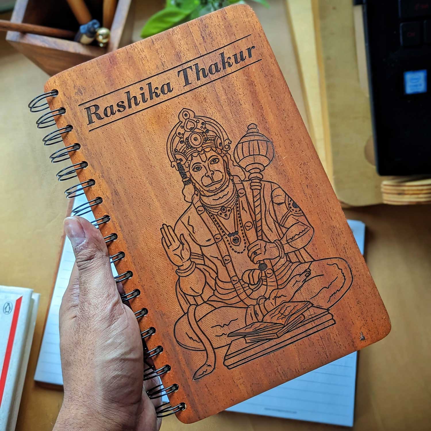 Jai Bajrangbali Wooden Notebook | Lord Hanuman | Spiritual Gift - Image 2