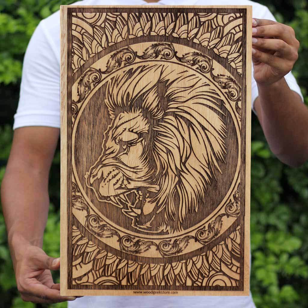 Leo The Lion Carved Wooden Poster