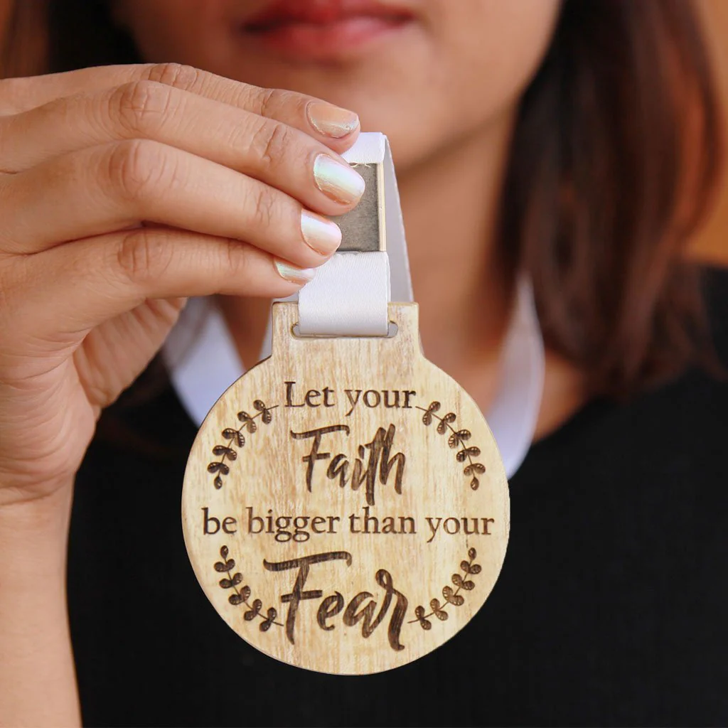 Let Your Faith Be Bigger Than Your Fear Wooden Medal - Image 2