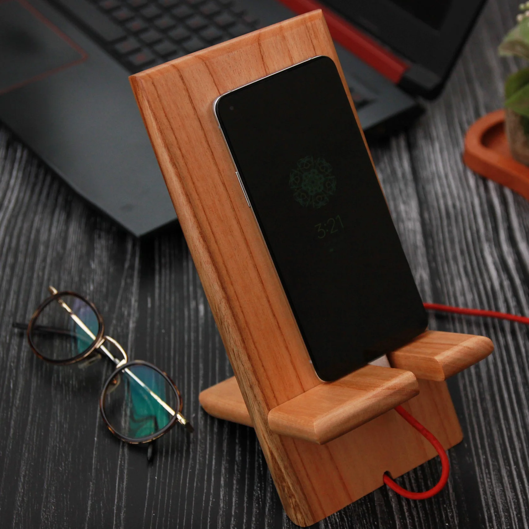 Logo Engraved Wooden Mobile Phone Stand | Personalized Corporate Gift - Image 4