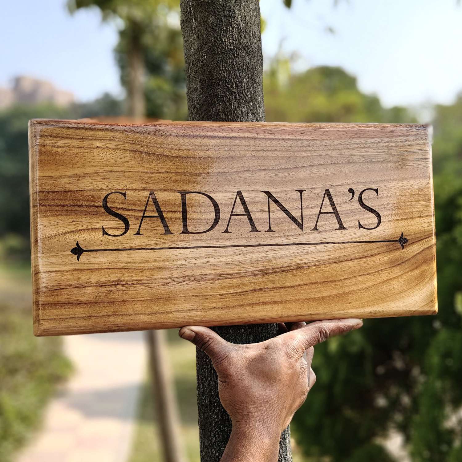 Luxury Teak Wood Engraved Wooden House Nameplate Designed for Premium Homes - Image 2