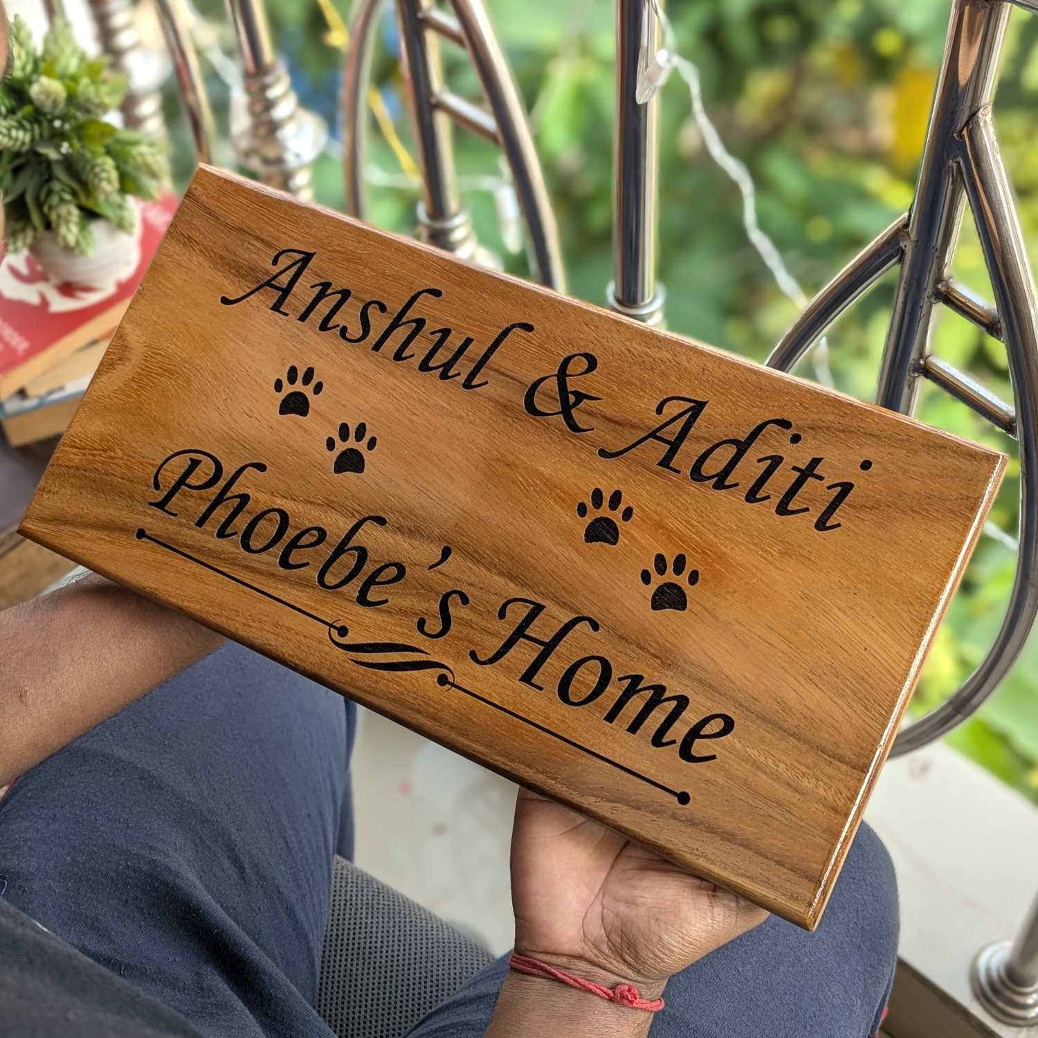 Luxury Teak Wood Engraved Wooden House Nameplate Designed for Premium Homes - Image 3