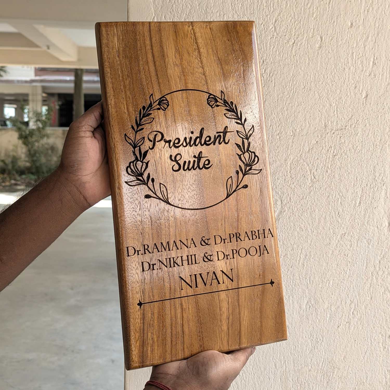 Luxury Teak Wood Engraved Wooden House Nameplate Designed for Premium Homes - Image 4