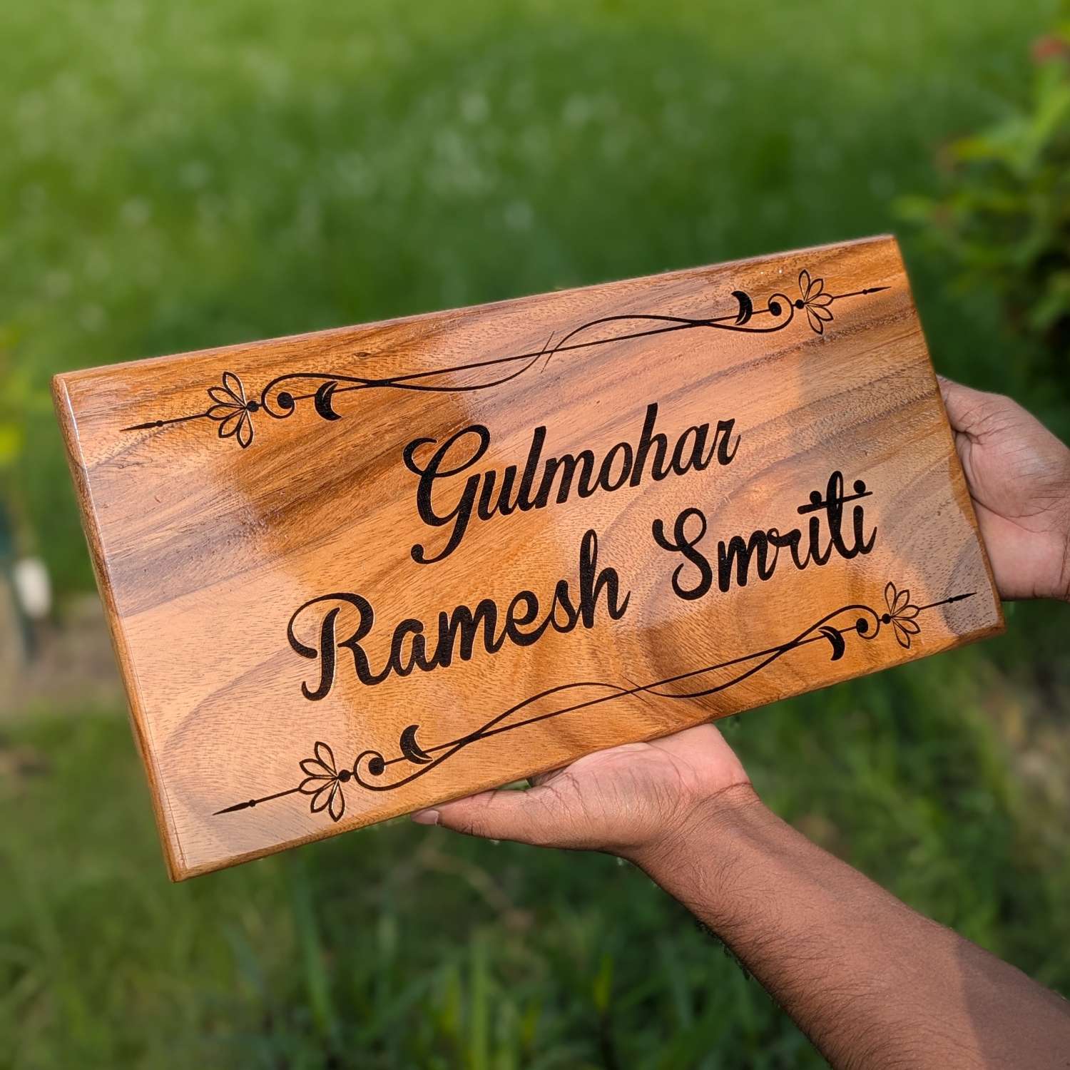 Luxury Teak Wood Engraved Wooden House Nameplate Designed for Premium Homes - Image 5