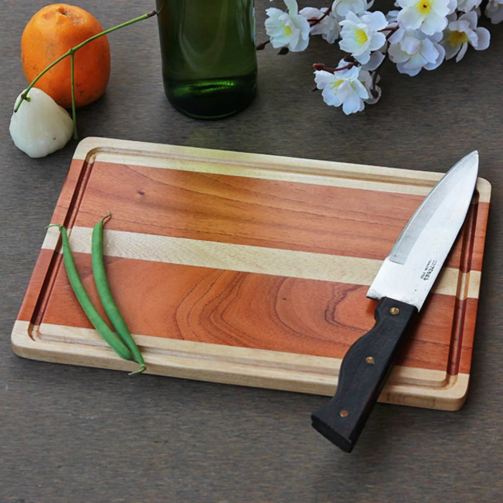 Mahogany & Birch Striped Wooden Chopping Board - Image 3