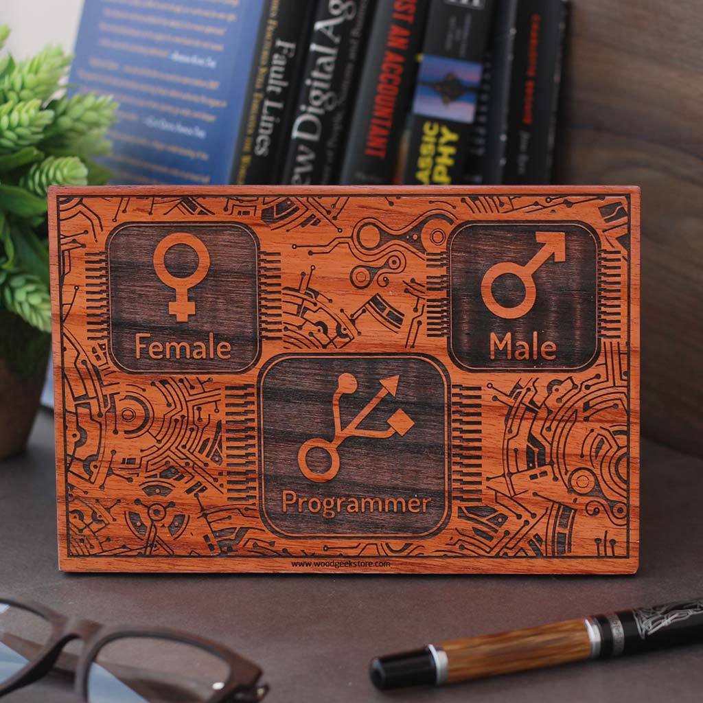 Male Female Programmer Engraved Wood Sign - Image 2