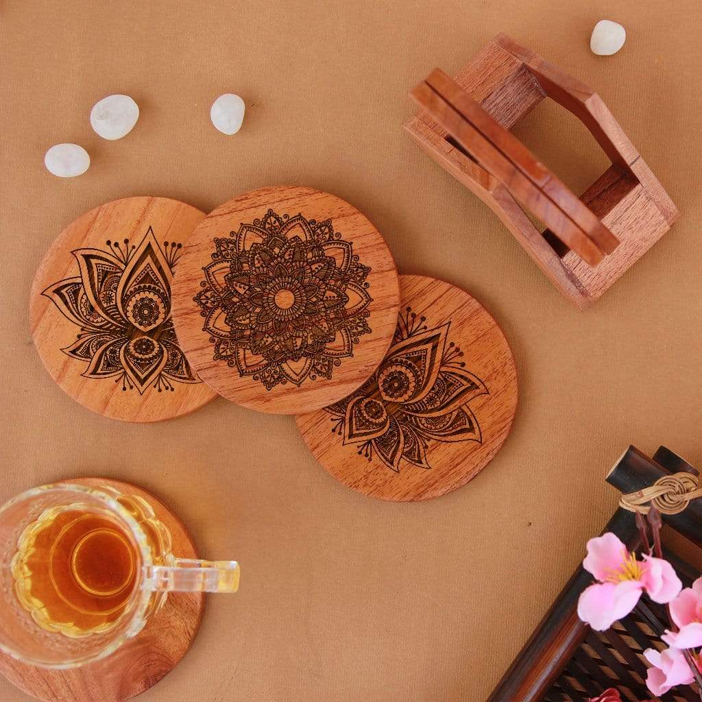 Mandala Coasters - Wooden Coaster Set With Holder - Image 2