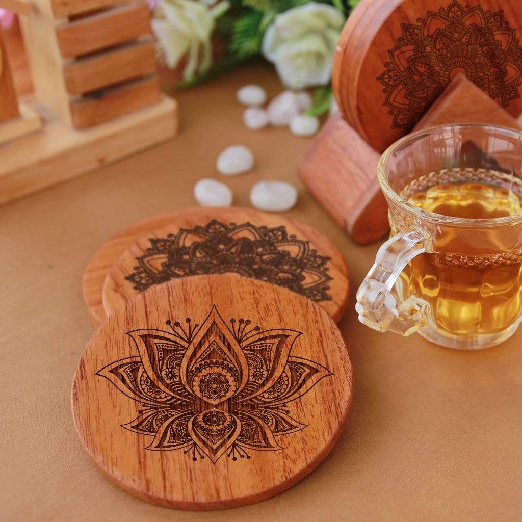 Mandala Coasters - Wooden Coaster Set With Holder - Image 3