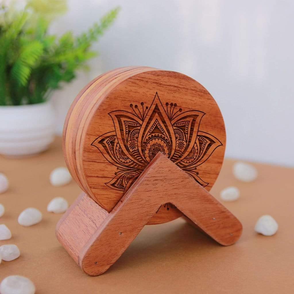Mandala Coasters - Wooden Coaster Set With Holder - Image 4