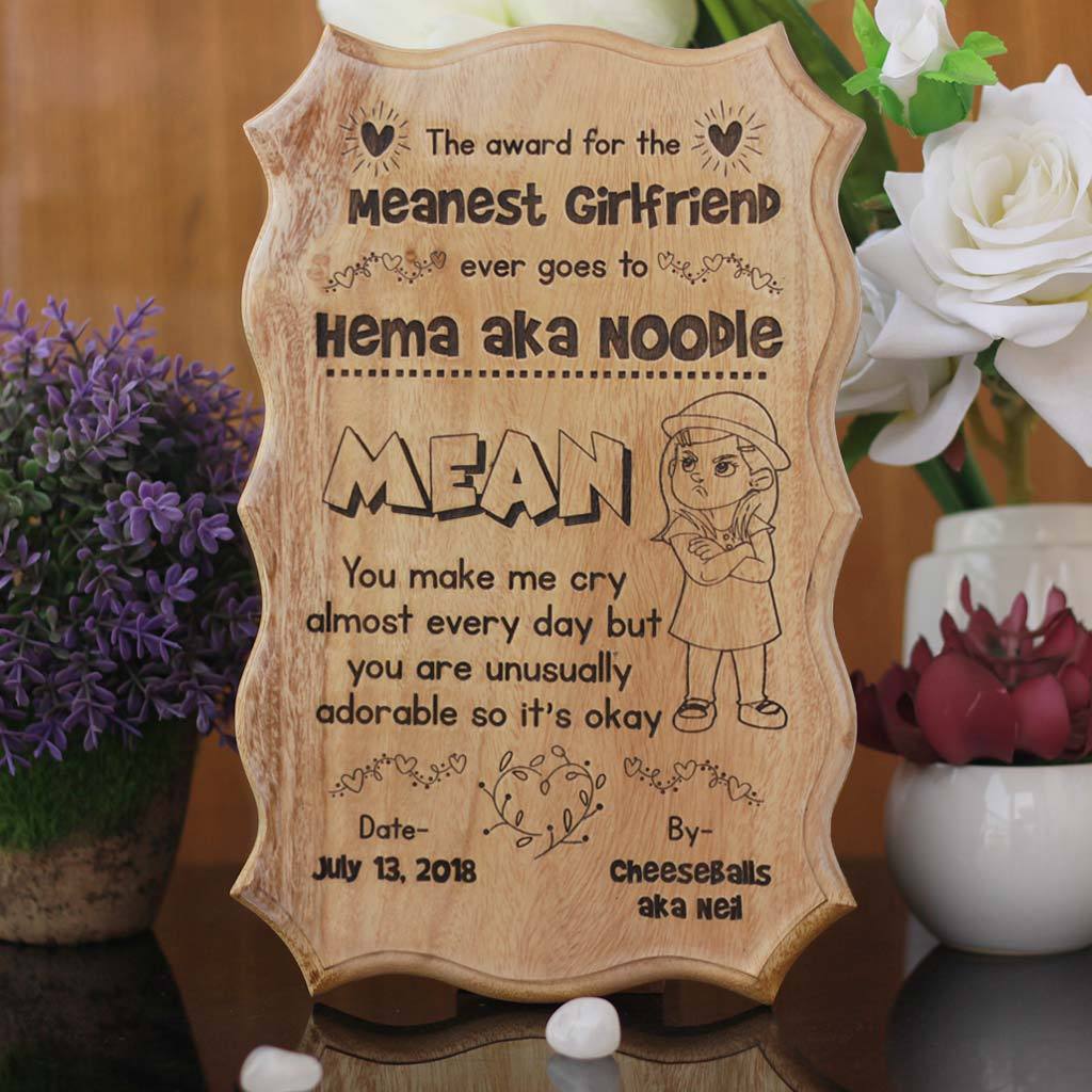 Meanest Girlfriend Funny Wooden Certificate