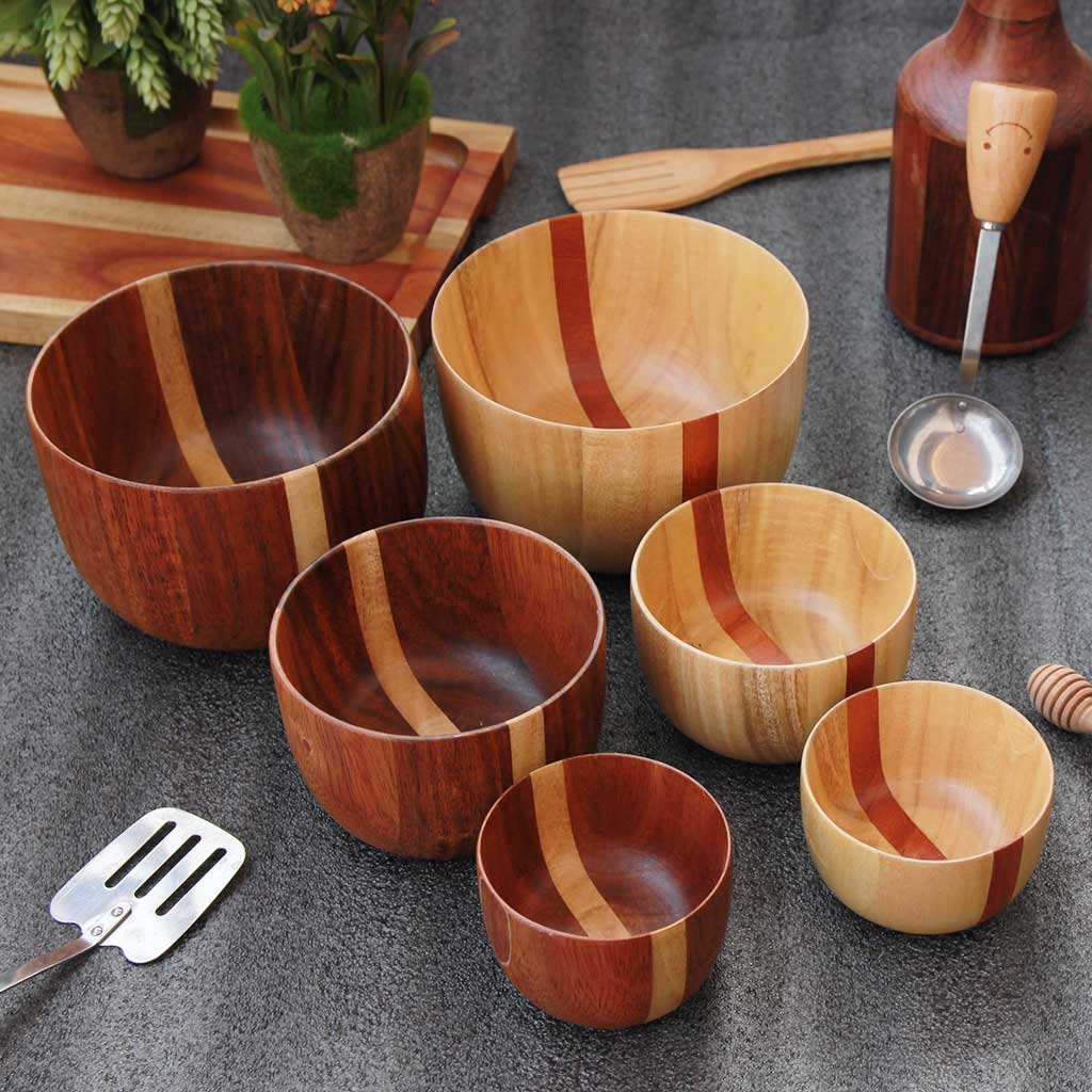 Mixing bowl & Serving bowl | Wood Turned Bowls - Set of 6 | Handmade - Image 3